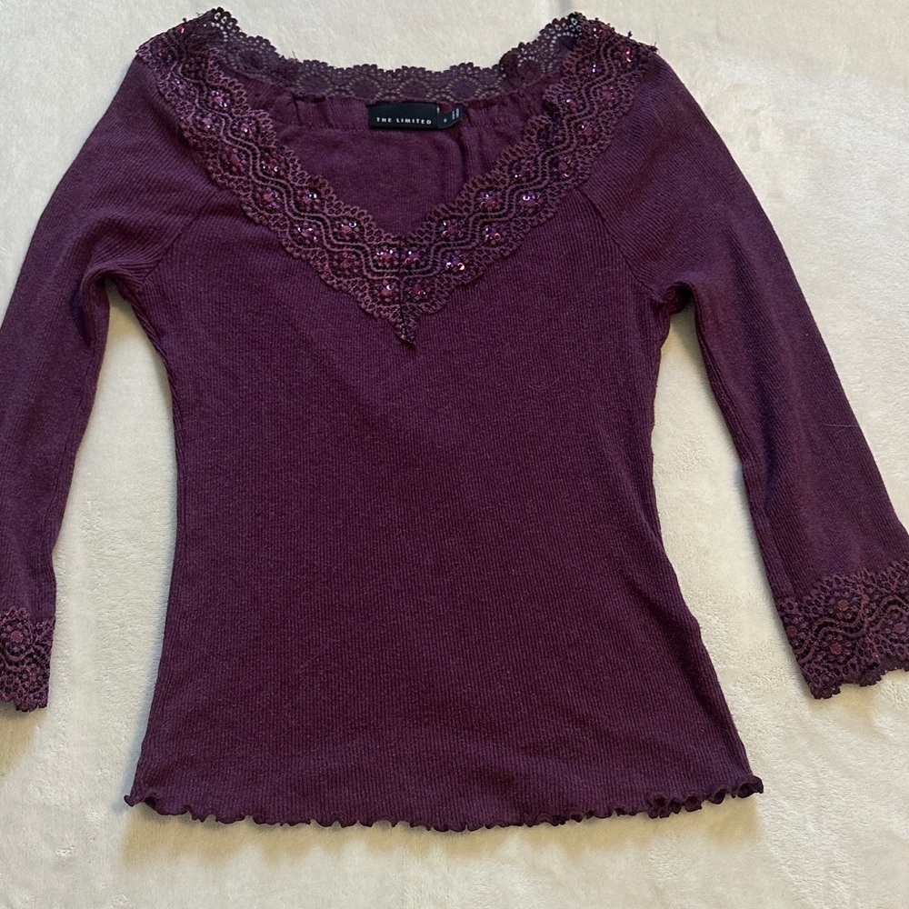 Plum Lace-Trim Blouse